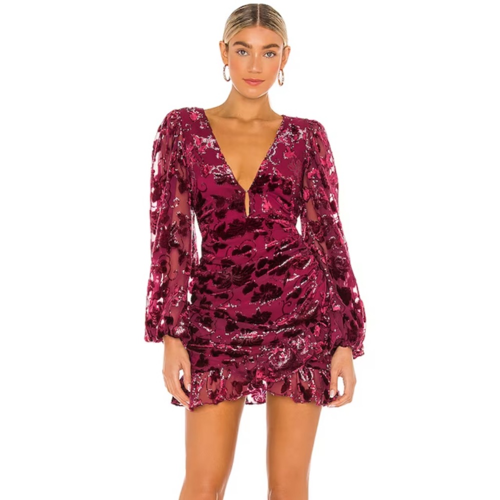 For Love & Lemons Penelope Mini Dress Wine Size Small NEW WITH TAGS